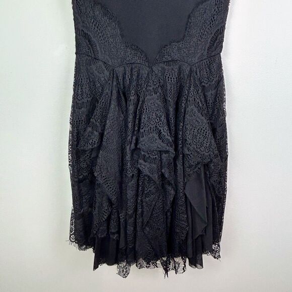 Free People Sheer Lace Mini Dress Black Tiered Flowy Ruffles Whimsigoth sz S - Picture 8 of 15